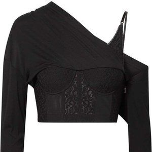 Alexander Wang Black Bodycon Bra Top with Lace & Corset Details NWT